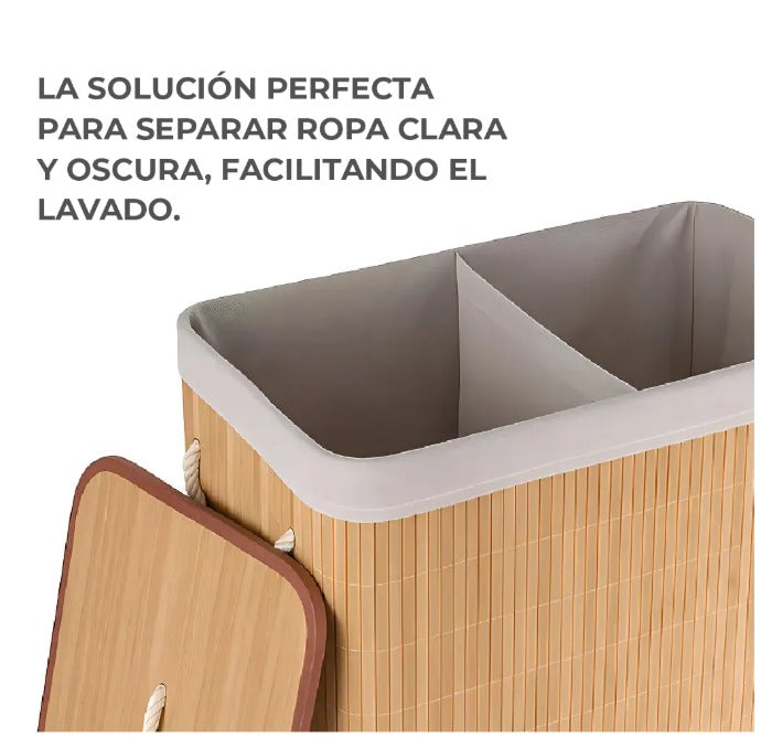 Cesta Doble De Ropa Con Forro Bambu